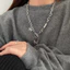 Phong cách Âu Mỹ retro khí chất hip-hop thép titan chữ vàng trắng OT phong cách mát mẻ cá tính đa năng vòng cổ nam nữ