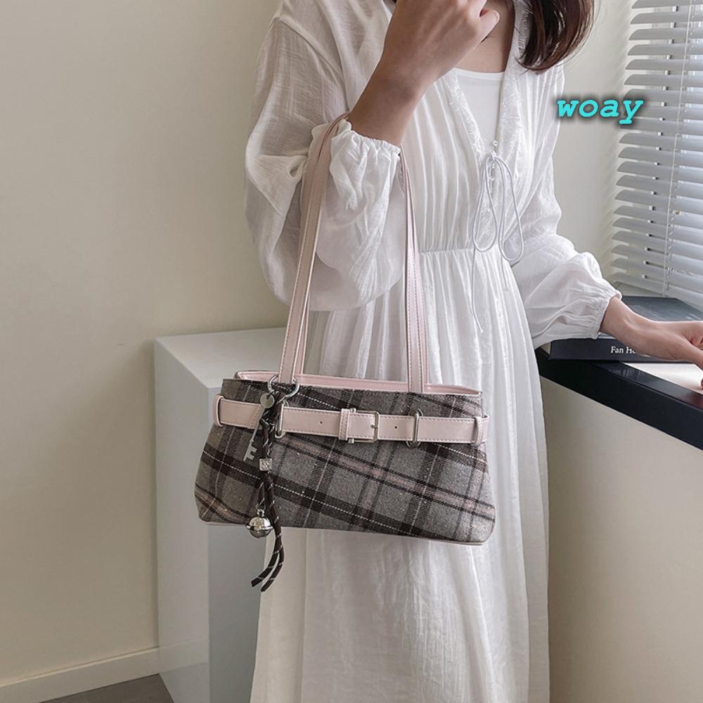 Túi đeo vai WOAY Boho, Túi Tote kẻ sọc, Mặt dây chuyền chuông thời trang Túi đeo nách nhẹ dành cho nữ