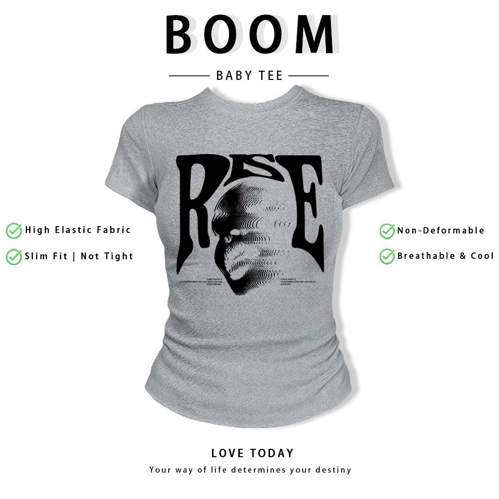 BOOM Áo Baby Tee Nữ Cotton Ôm Body-Áo Thun Ngắn Tay Y2K In Hình PhongCách Mùa Hè, Cổ Tròn Hàng Đầucách hàn quốc phongQ35