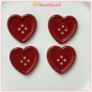 Nút trái tim NETDWELL, Đồ trang trí may mặc màu đỏ rượu vang hình tình yêu, Phụ kiện búp bê kẻ sọc hoa cổ điển