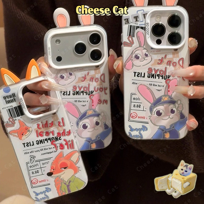 Zootopi tai 3D Ốp điện thoại hình đôi thỏ Bunny Fox cho iPhone 14 15 11 12 13 16 17 Pro Max 16E Xs Max 7Plus