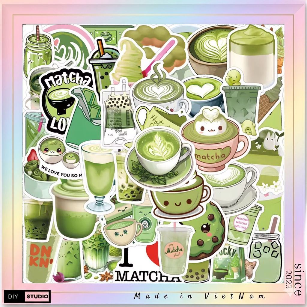 100 sticker đồ uống matcha không trùng mẫu dành cho tính đồ thích matcha để trang trí đồ dùng.