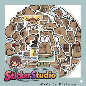 Set 60 Sticker Con vật dễ thương Capybara Chống Nước Dán Laptop Vali Mũ Bảo Hiểm Sổ Tay