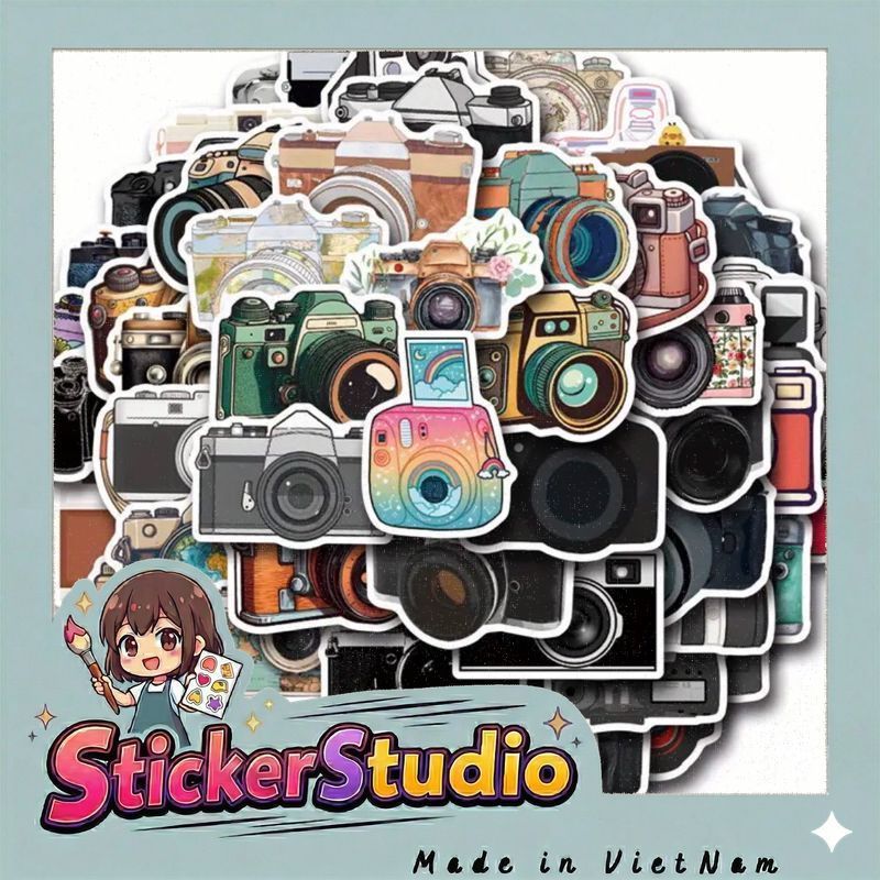 60 sticker máy ảnh các loại không trùng trang trí studio vali cặp sách văn phòng siêu đẹp