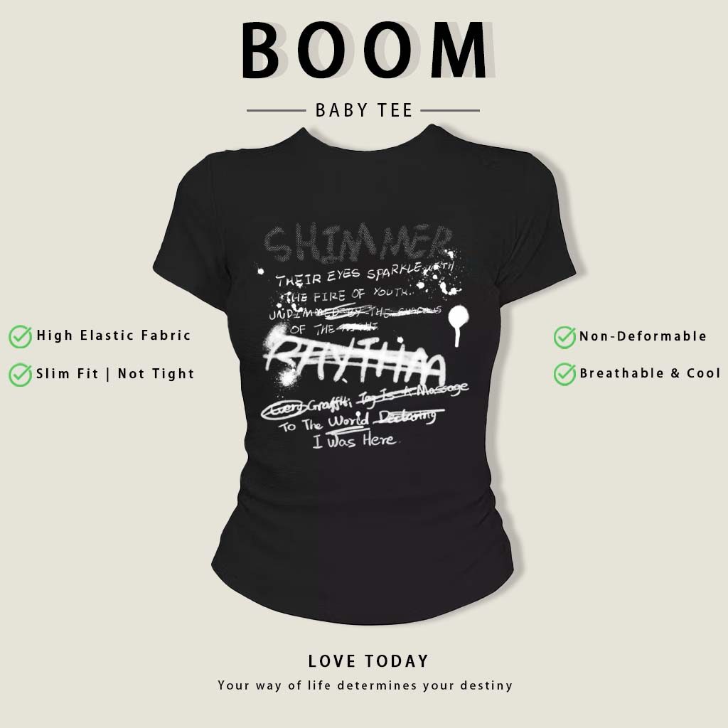 BOOM Áo Baby Tee Nữ Cotton Ôm Body-Áo Thun Ngắn Tay Y2K In Hình PhongCách Mùa Hè, Cổ Tròn Hàng Đầucách hàn quốc phongW77