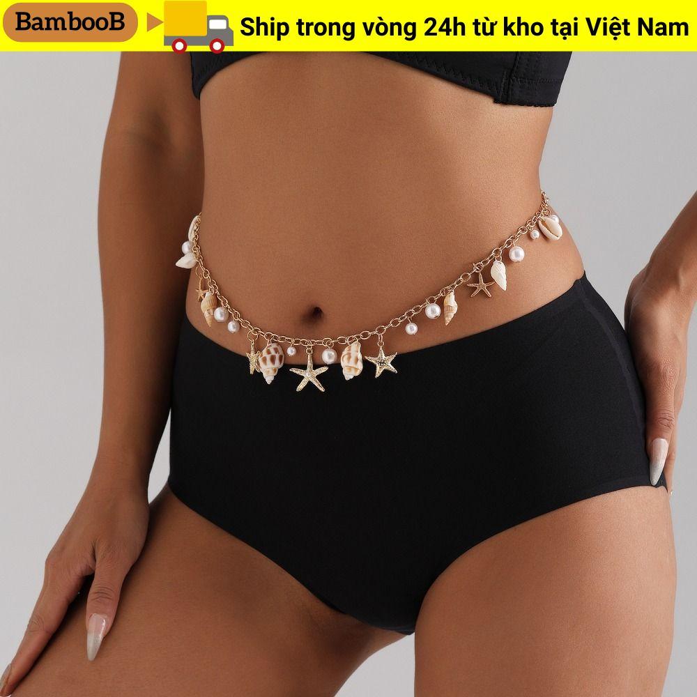 Thắt lưng dây chuyền BAMBOOB bohemian với mặt dây chuyền hình vỏ sao biển, hợp kim thời trang dành cho bikini đi biển, phù hợp cho nữ