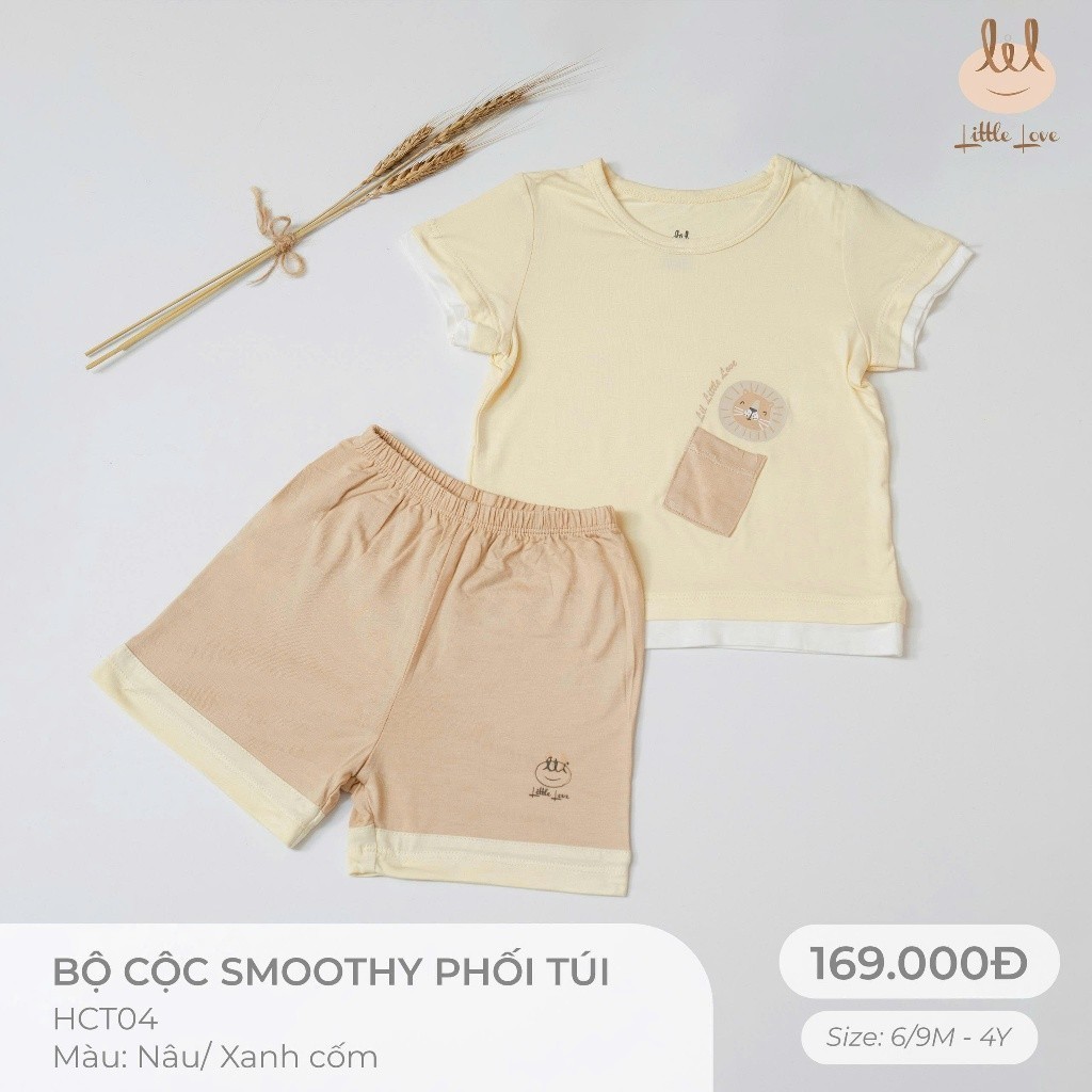 Bộ cộc tay chất liệu smoothy mềm mỏng mát phối túi dành cho bé Lil Little Love (HCT04)