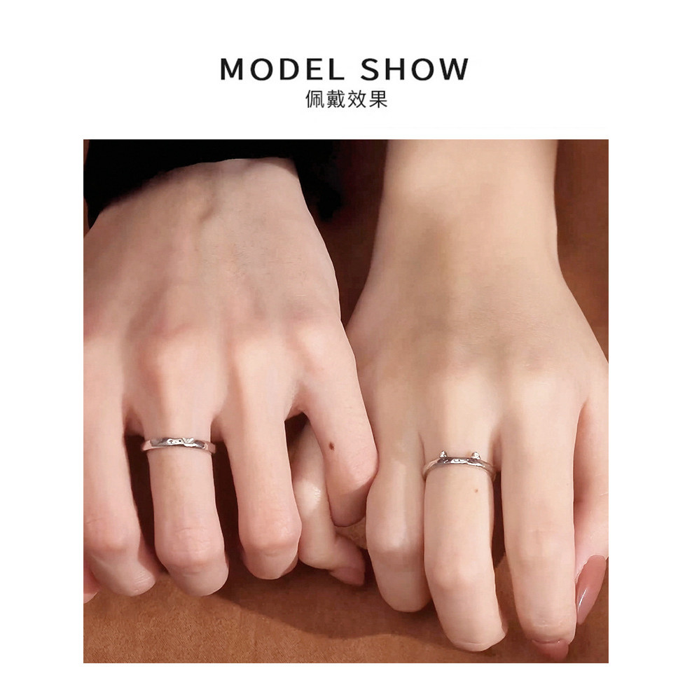 Nhẫn đôi nhật ký mèo và chó bạc Sterling