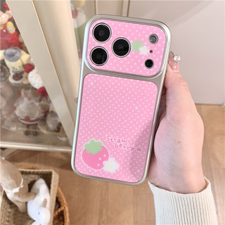 IPhone 17 Pro max 16 Pro Khung mạ điện Chấm bi hoa văn dâu tây TPU + Vỏ điện thoại chất liệu nhựa Epoxy
