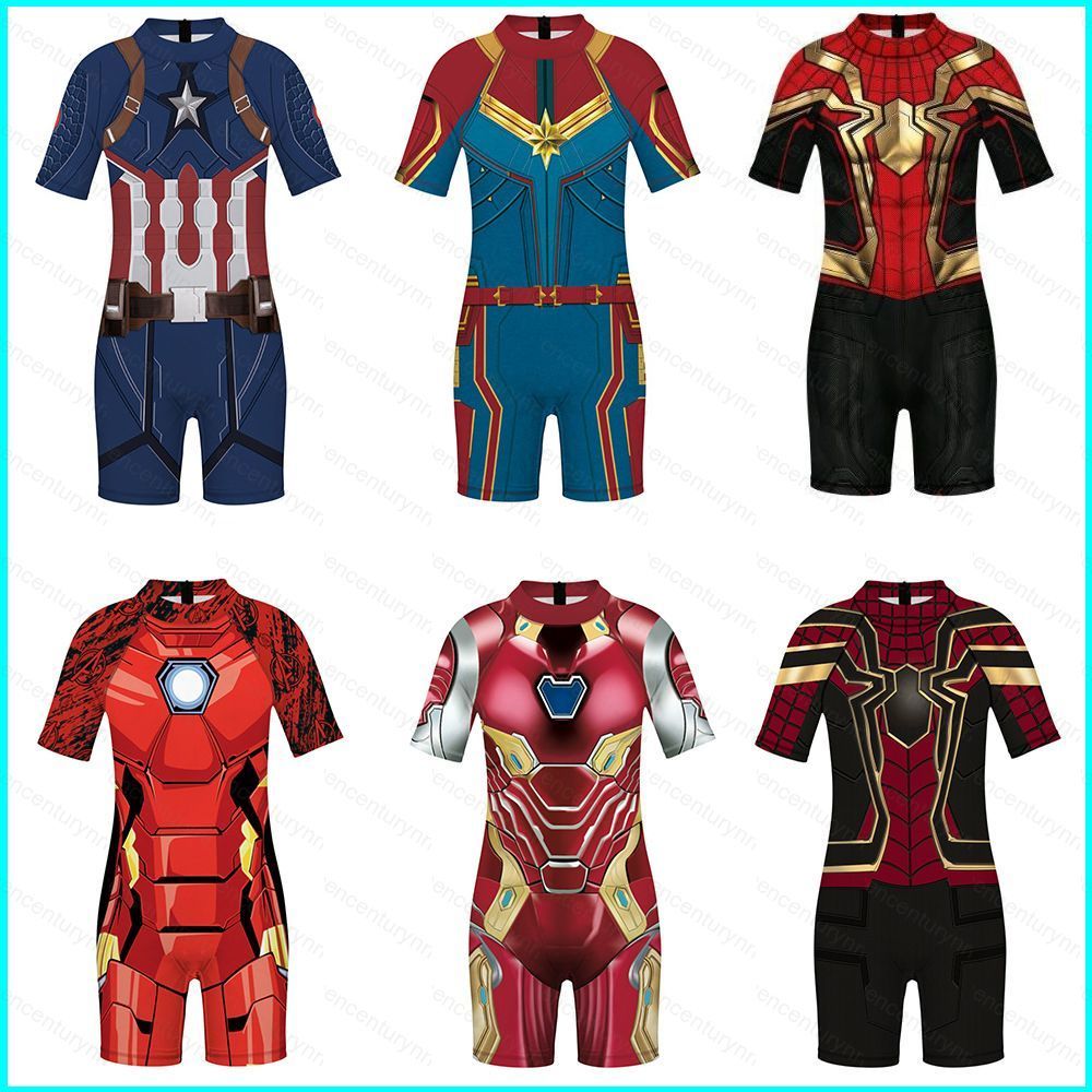 GN Spiderman Iron Man Captain America Đồ bơi tay ngắn Đồ bơi một mảnh Bộ đồ bơi trẻ em NG