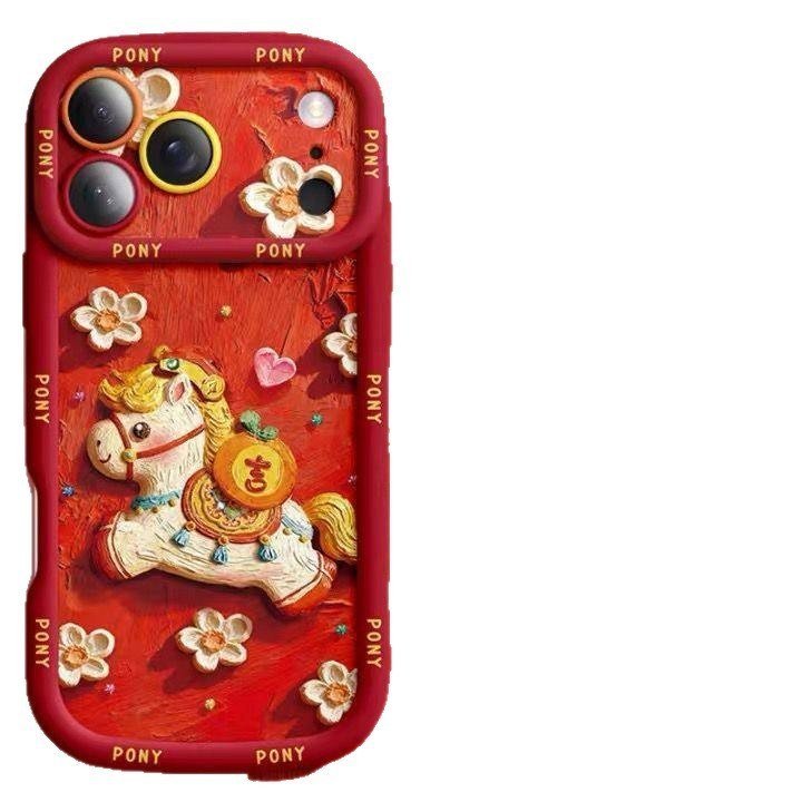 Tranh Sơn Dầu Ngựa Thích Hợp Cho 17 Vỏ Điện Thoại iPhone16Plus14 Vỏ Bảo Vệ Nữ 13 Hoạt Hình