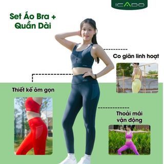 [SET ĐỒ] Tập Gym - Yoga Nữ, Áo Bra Quần Legging Dài Chất Thun Mát Lạnh Co Giãn HT104 ICADO thế giới đồ tập thegioidotap