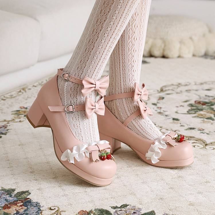 VNGT34-43 Kích Thước Lớn Nơ Hai Hàng Phẳng Khóa Dây Đeo Dâu Ren Khâu Mary Jane Giày Gothic COS Dây Sau Hiệu Suất