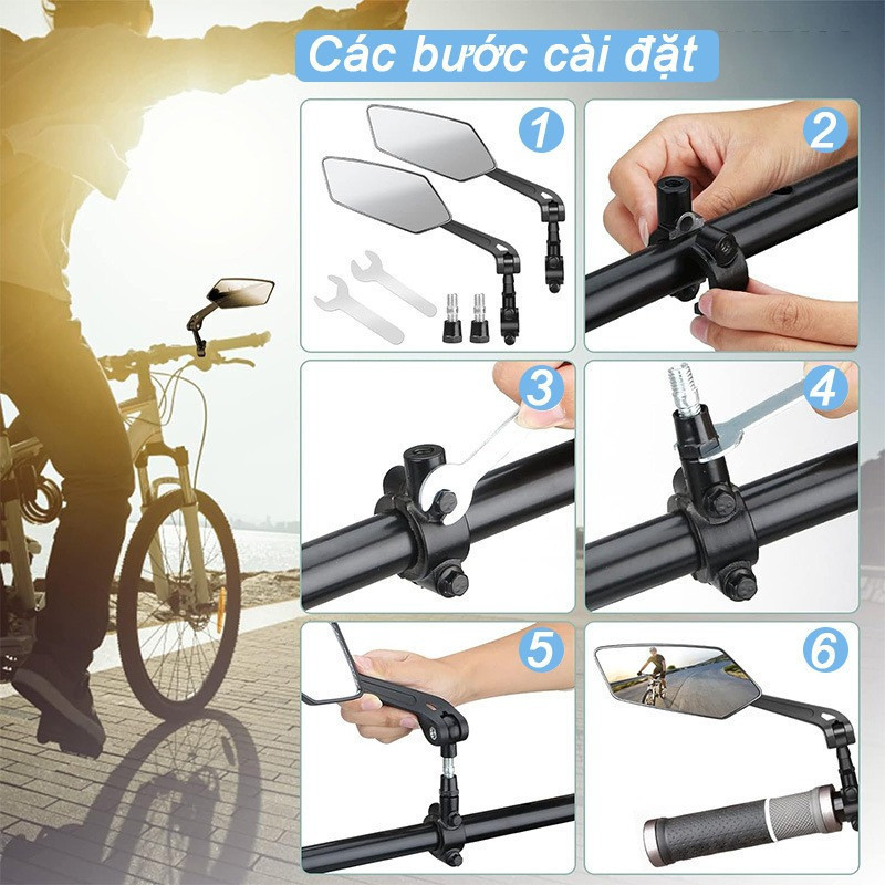 Gương Chiếu Hậu Xe Đạp Cầu Lồi Xoay 360° - Gập Gọn An Toàn, Dễ Điều Chỉnh, Phụ Kiện Xe Đạp Leo Núi & Xe Đạp Điện