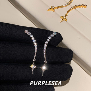 Bông tai bạc 925 kim zircon ngôi sao mặt dây chuyền phong cách Hàn Quốc đơn giản sang trọng