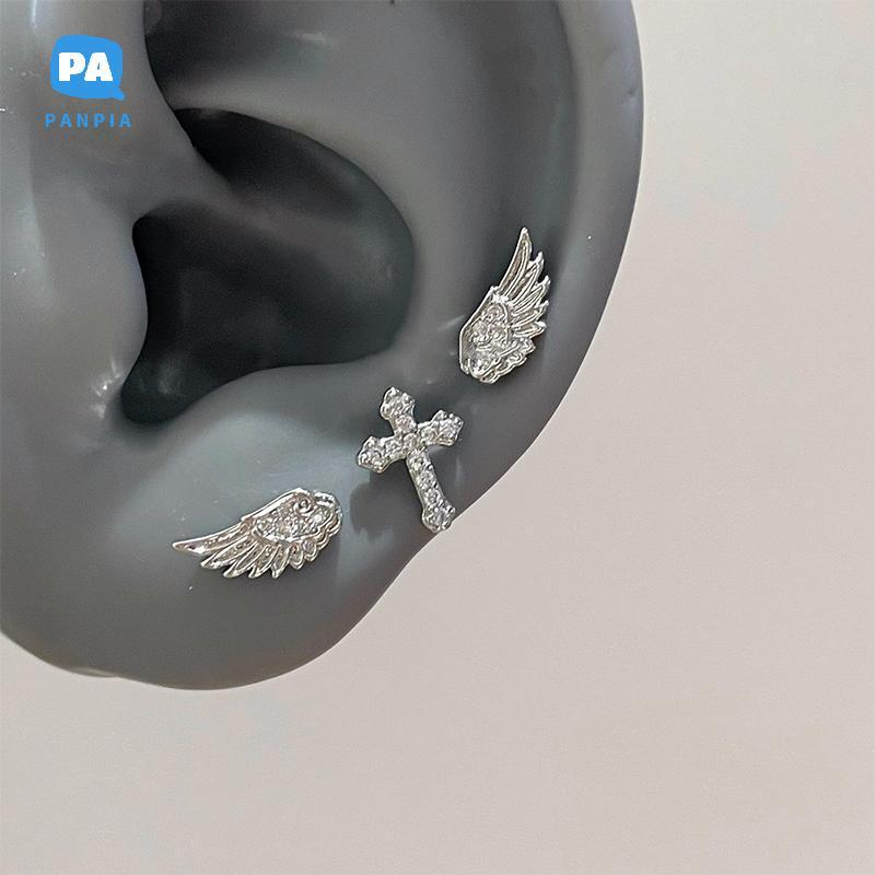 [NBI] Bộ 3 / 4 Bông Tai Thiên Thần Sáng Bóng Nữ Vintage Cặp Đôi Sáng Tạo Pha Lê Sang Trọng Hình Học Cá Tính Bông Tai Chữ Thập Trang Sức VN