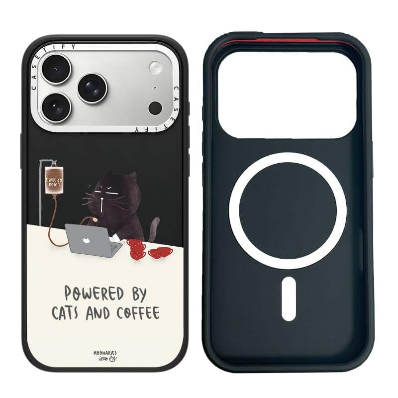 CASECASE X Được hỗ trợ bởi mèo và cà phê Vỏ máy ảnh màu trắng Phiên bản vòng màu đen mờ Vỏ tác động hút từ tính cứng cho Apple IPhone 13 14 15 16 17 Pro Max Air Plus có hộp