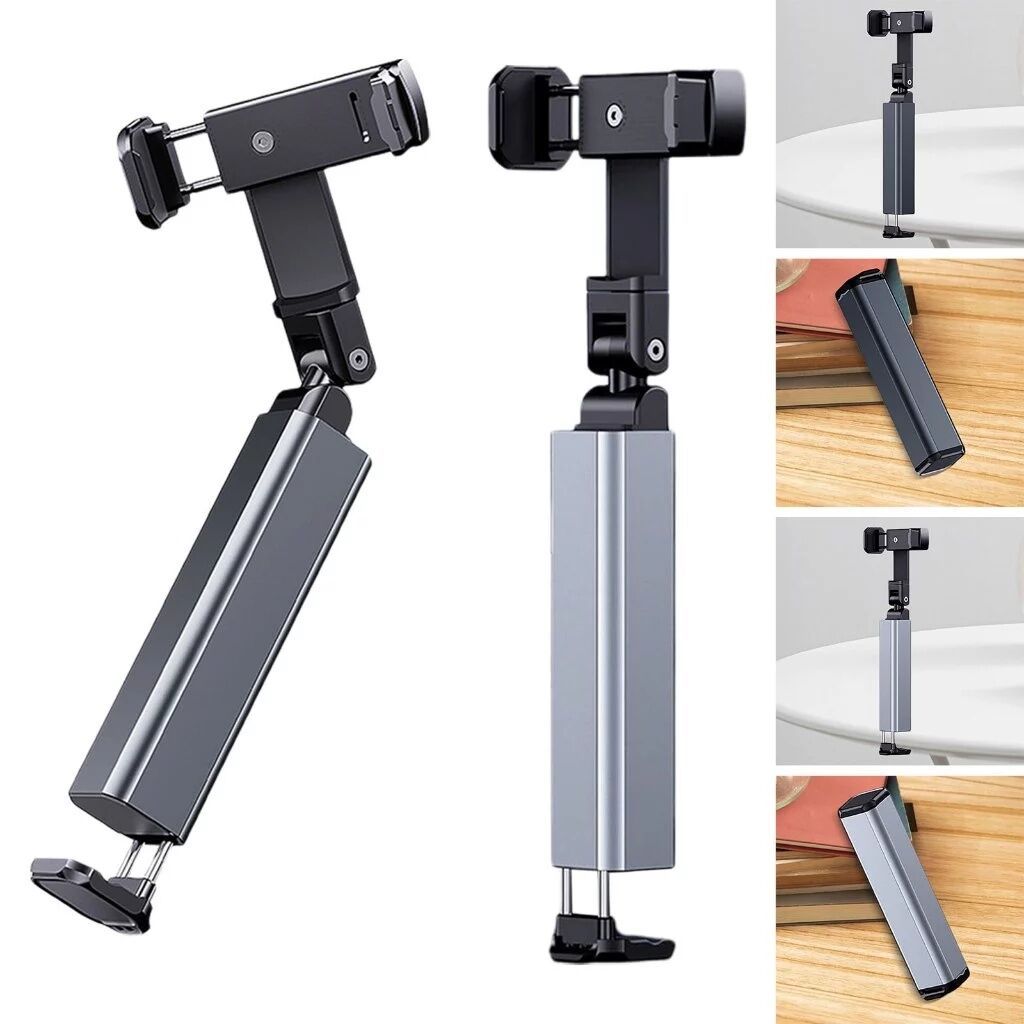 Giá kẹp điện thoại du lịch gấp gọn E02, xoay 540 độ, kiêm giá đỡ điện thoại kẹp bàn gọn Hợp Kim Nhôm Cao Cấp