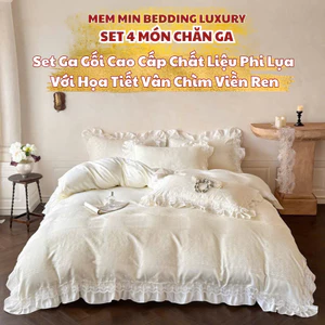 Set vỏ chăn ga 4 món chất liệu phi lụa cao cấp phối ren mang phong cách Châu Âu sang trọng Memminbedding