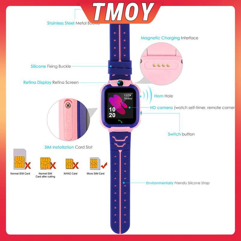 Đồng hồ điện thoại SOS thông minh dành cho trẻ em TMOY Q12 Đồng hồ thông minh có thẻ Sim Ảnh chống nước Ip67 Quà tặng trẻ em TMOY