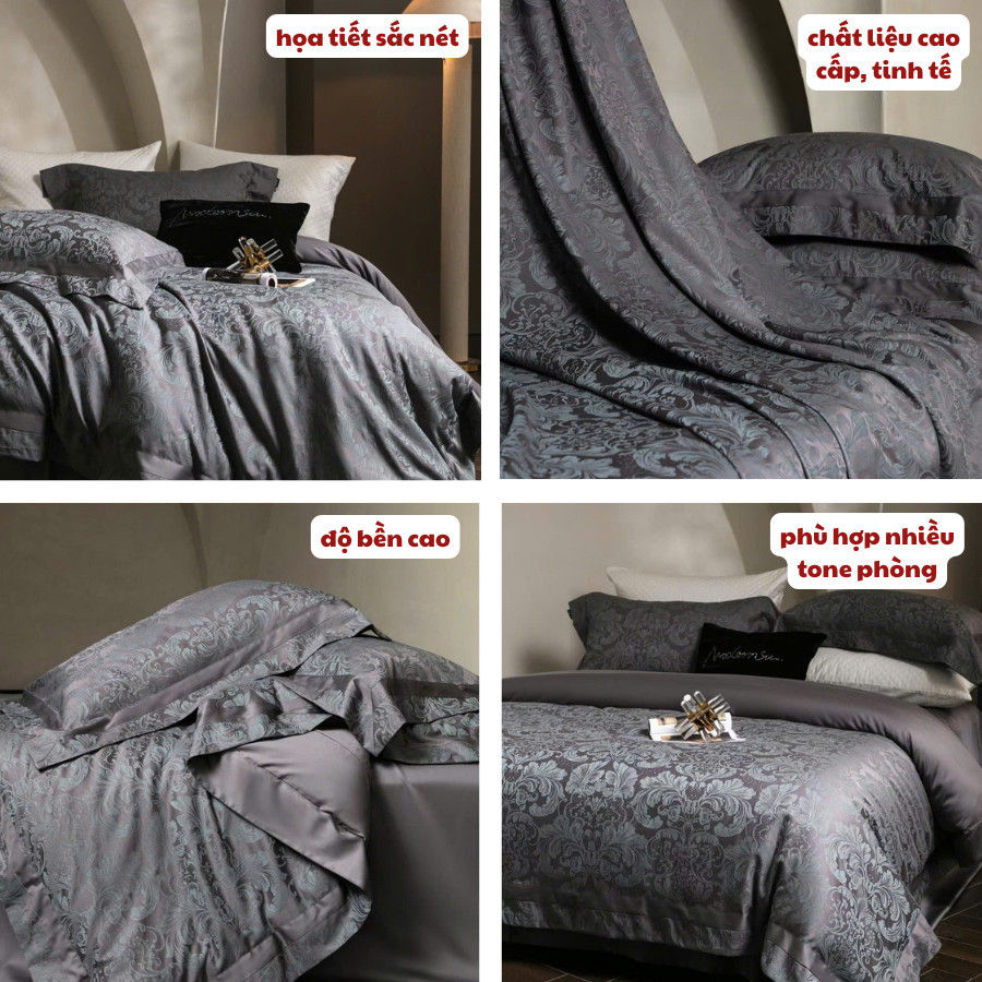 (L426418) Set vỏ chăn tencel  cao cấphọa tiết ẩn trong vải, thể hiện phong cách quý tộc sang trọng Memminbedding luxury