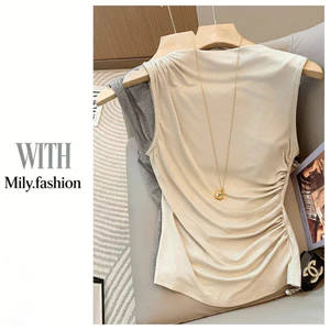 Milyfashion Áo Không Tay Xếp Ly, Thiết Kế Slim-Fit, Thời Trang Mùa Hè