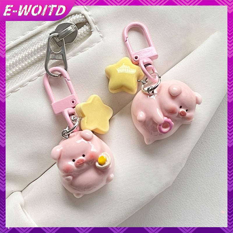 E-WOITD Ba Chiều Lợn Hồng Móc Khóa Mặt Dây Chuyền Động Vật Dễ Thương Ngôi Sao Bule Móc Khóa Hình Chú Heo Nhỏ Dễ Thương Móc Khóa Trẻ Em Quà Tặng E-WOITD