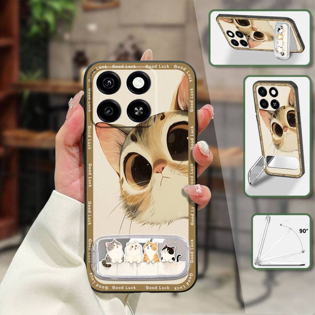 Ốp Điện Thoại Ốp lưng ZTE Blade A35 / A55 Bọc Toàn Bộ Ba Chiều 3D Chống Bụi Bẩn Thêu Sang Trọng Hoạt Hình Silicon Giá Đỡ Điện Thoại Vải Chống Thấm Nước Miếng Dán Gương