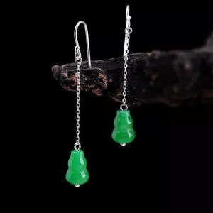 Bông tai phong cách dân tộc bầu xanh khô, bông tai dài cổ điển