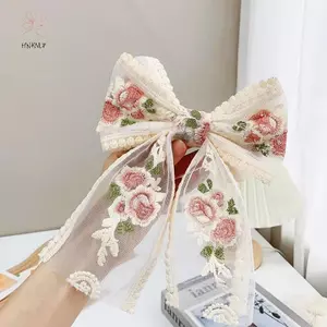Kẹp tóc nơ lớn thêu ren thanh lịch cho mùa xuân - hạ