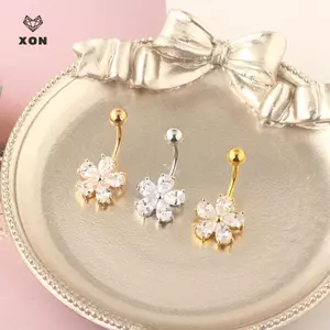 Trang sức rốn thép không gỉ và zircon, hoa belly button charm, phụ kiện thời trang Gothic