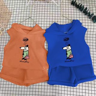 Bộ trang phục không tay trẻ em Bộ quần short hoạt hình mùa hè thoáng khí Quần áo hai mảnh thông thường