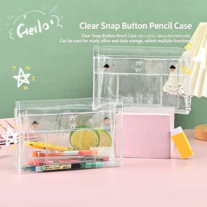 Hộp đựng bút chì trong suốt PVC đơn giản Nút lưu trữ văn phòng phẩm Hoàn thiện máy tính để bàn học sinh