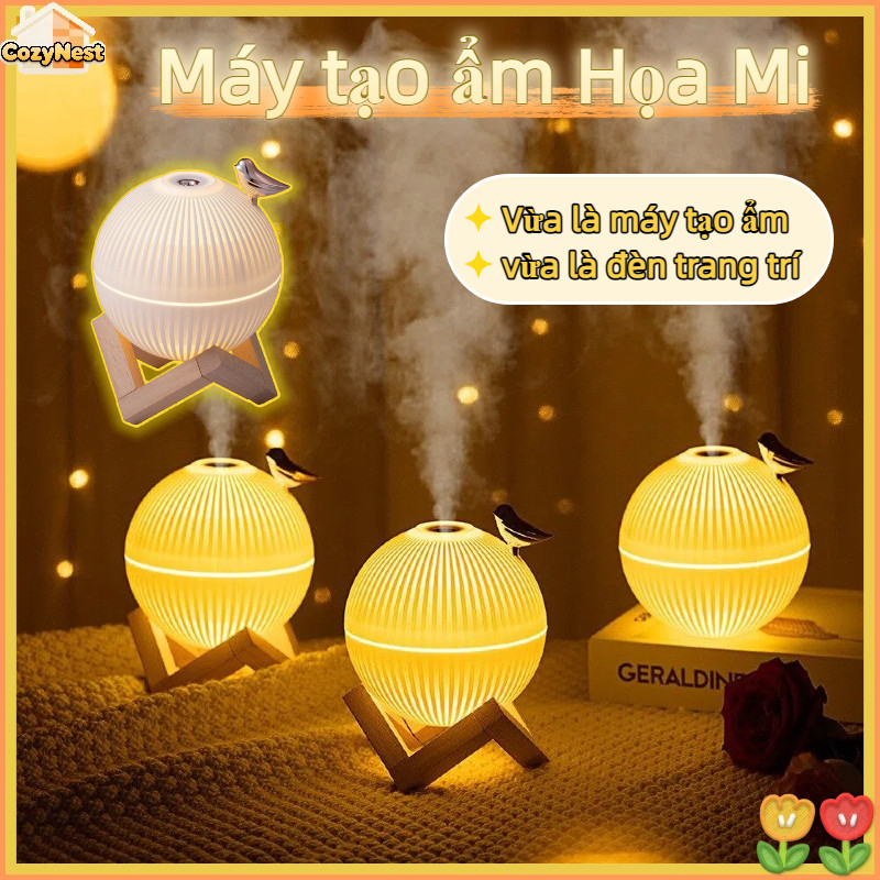 Máy tạo ẩm Họa Mi - Sương to, 2 mức đèn, 330ml, USB chống cạn - máy xông hương, đèn tạo ẩm
