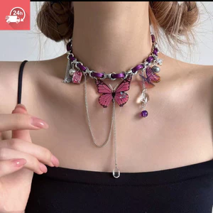 Mặt Dây Chuyền Nữ Phong Cách Retro Màu Tím Với Tua Rua Mát Mẻ
