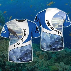 Áo thể thao lặn thời trang, thiết kế 3D in hình, phù hợp unisex, tay ngắn cổ tròn