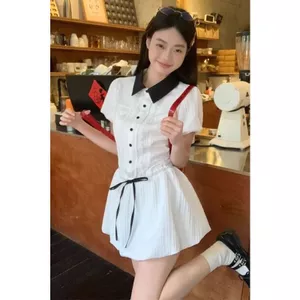 Đầm sơ mi trắng kiểu Pháp mùa hè, dáng eo thon gọn, phong cách ngọt ngào preppy