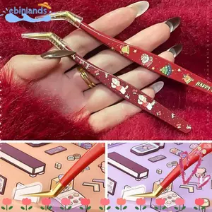 Nhíp dán cong EBINLANDS, Nhíp lông mi giả hoạt hình bằng thép không gỉ, Nhíp đậu chống tĩnh điện có độ chính xác cao đa chức năng Nhãn dán cảnh thu nhỏ