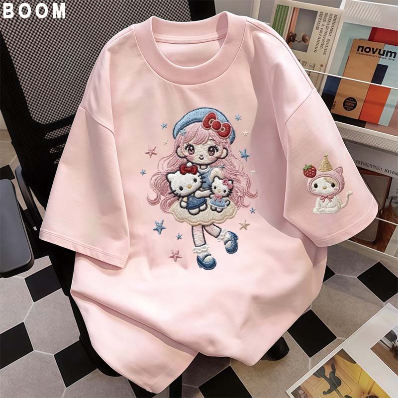 Áo thun chữ thêu nữ kiểu hàn quốc form rộng tay lỡ cổ tròn cotton mát - hè hot trend in cách dễ thương- Local brand #07