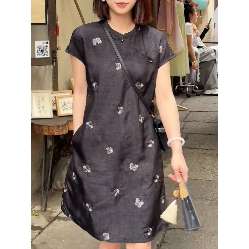 Đầm ngắn Plus Size phong cách Trung Quốc, form slim-fit, phù hợp mùa hè