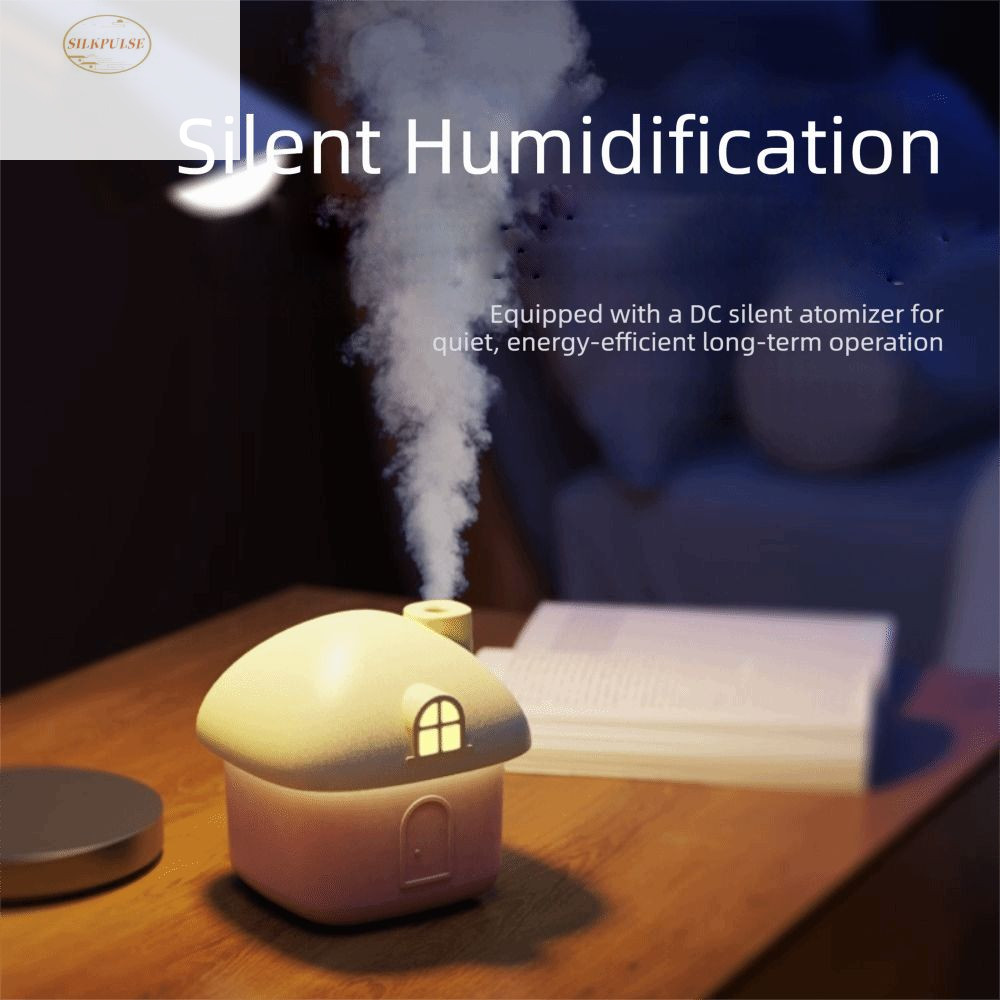 Máy tạo độ ẩm không khí cầm tay SILKPULSE, Máy khuếch tán tinh dầu hình ngôi nhà hoạt hình chiếu sáng đầy màu sắc, Bình nước 300ml dễ thương 2 chế độ Máy phun sương Nano để bàn Máy phun sương mát Sử dụng tại nhà