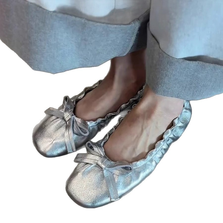3 Màu Size Lớn 35-40 Phiên Bản Da Cừu ~ Retro Xếp Ly Nơ Giày Ba Lê Slip-On Giày Đế Bằng Nữ Đi Lại Sang Trọng Nông Miệng Giày B0B8