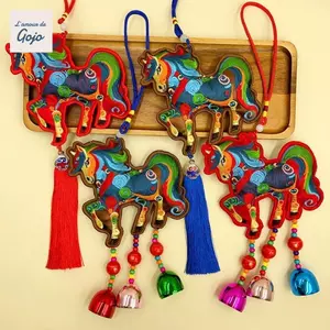 Gói hương Tết Nguyên Đán GOJO, Mặt dây chuyền chuông lễ hội mùa xuân thêu màu đỏ Trung Quốc, Cung hoàng đạo di động truyền thống với tua rua Chuông gió ngựa Trang trí Phụ kiện lễ hội
