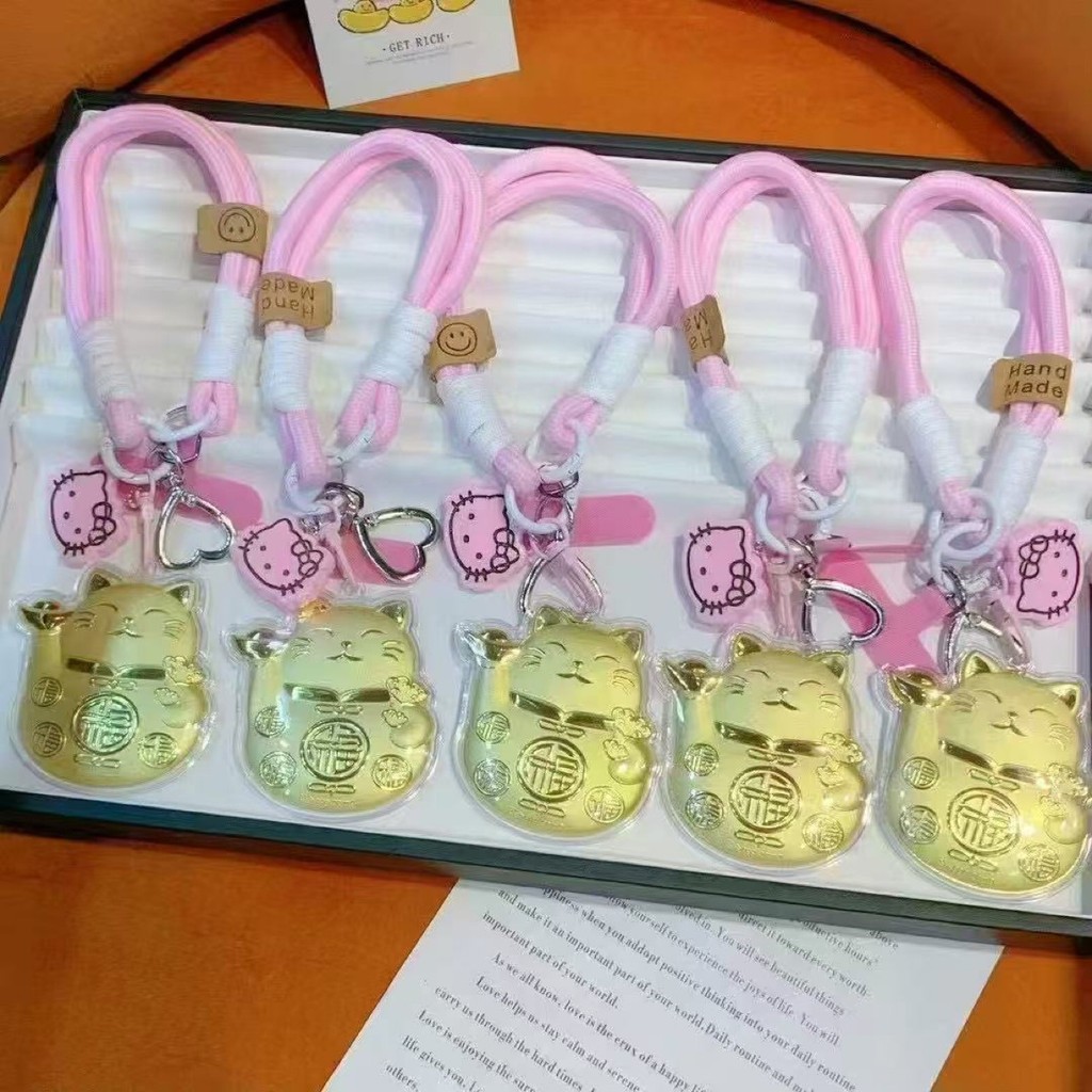 Vàng Nguyên Chất 999 Mèo May Mắn Thần Tài Mặt Dây Chuyền Quà Tặng Bàn Chải Ba Chiều Điện Thoại Di Động Mặt Dây Chuyền Chìa Khóa Hoạt Hình Dây Buộc