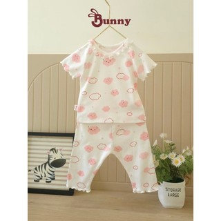 (3-24M) Bộ quần lửng bé gái in họa tiết Bunnybaby chất thun cotton borip