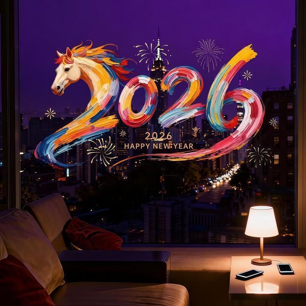 Hình Dán Chúc Mừng Năm Mới 2026 Trang Trí Nhà Cửa, Cửa Sổ, Decal Dán Cửa Sổ Năm Mới, Nhãn Dán Tái Sử Dụng Cho Nhà Cửa