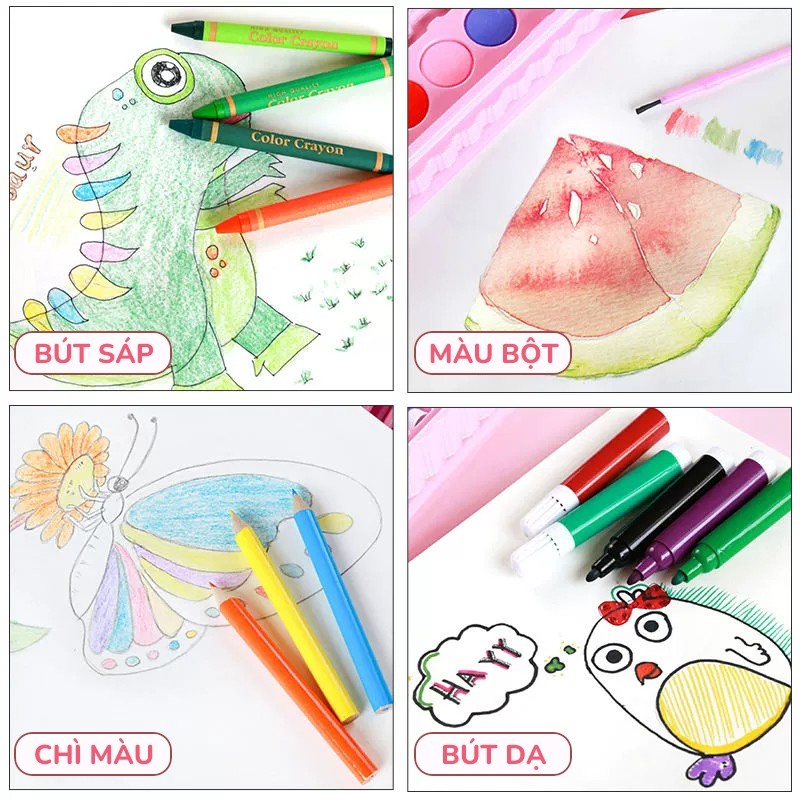 Bộ Bút Màu Nước 150 Món Cho Trẻ Em – Đầy Đủ Bút Chì Màu, Cọ Vẽ, Dụng Cụ Vẽ Tranh An Toàn