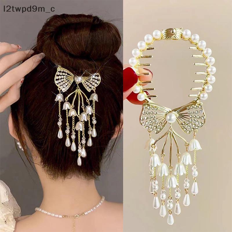 Kẹp tóc đuôi ngựa đính ngọc trai đính đá mới