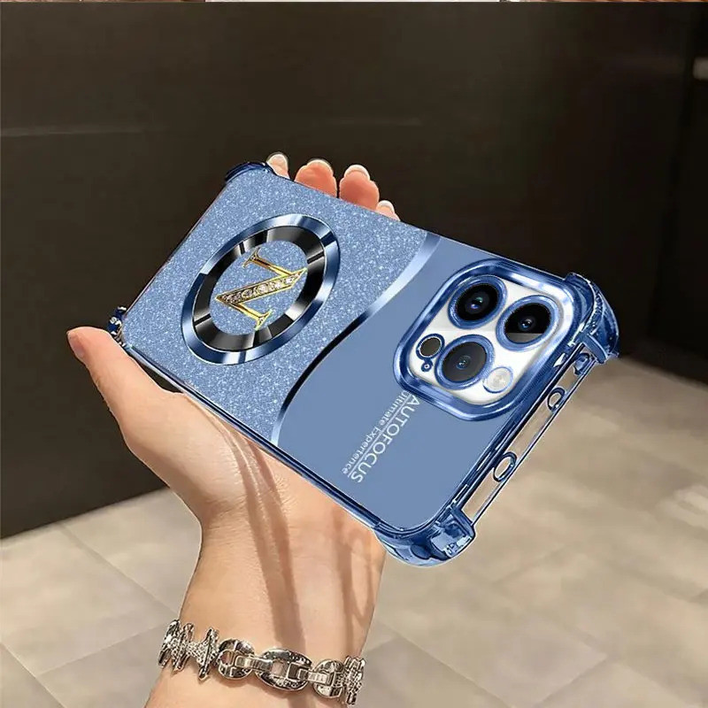 Ốp Lưng Cho iPhone 12Promax, Phim Hoạt Hình Full Cover, Chống Rơi, Hộp Chữ Lấp Lánh Xanh, Mạ Điện, Vỏ Điện Thoại Silicon Bảo Vệ Camera