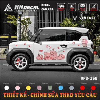 Tem dán xe VF3 - Tem VF3 cao cấp Decal dán xe VF3 MẪU TEM CON HEO DỄ THƯƠNG ( mẫu VF3 - 156 )